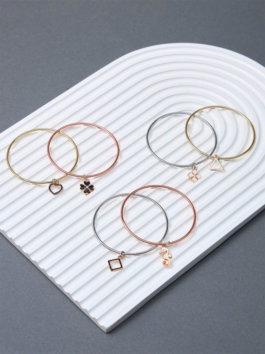 Beruzu - Tri-Tone Charm Bangle Set with Eclectic Charms