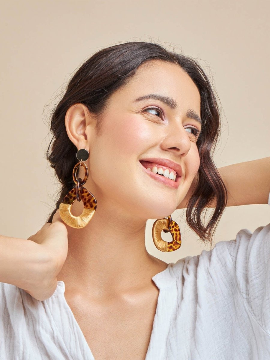 Beruzu - Triple Hoop Cheetah Print Earrings with Gold Thread Detailing - Beruzu Fashion