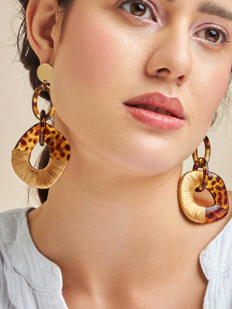 Beruzu - Triple Hoop Cheetah Print Earrings with Gold Thread Detailing - Beruzu Fashion