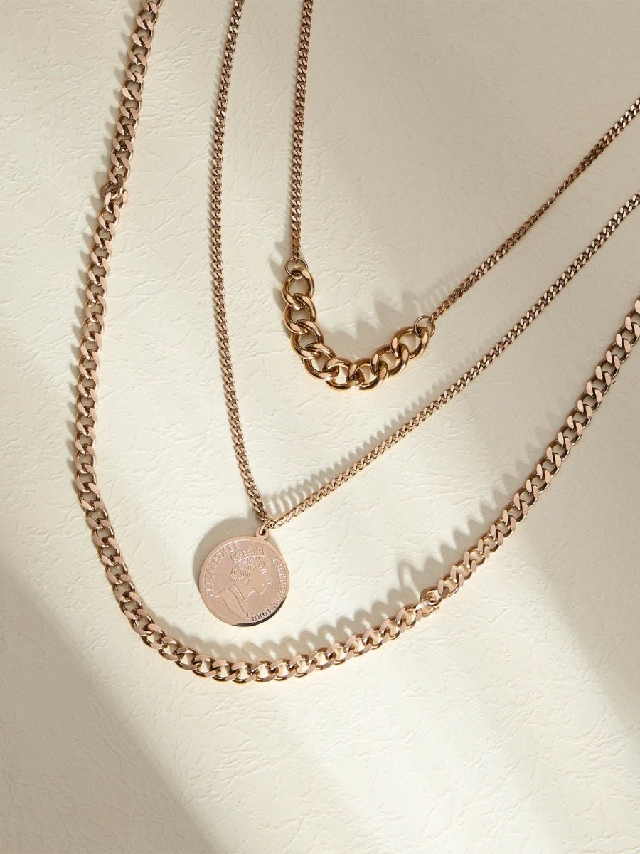 Beruzu - Triple Layered Rose Gold Chain with Circular Pendant