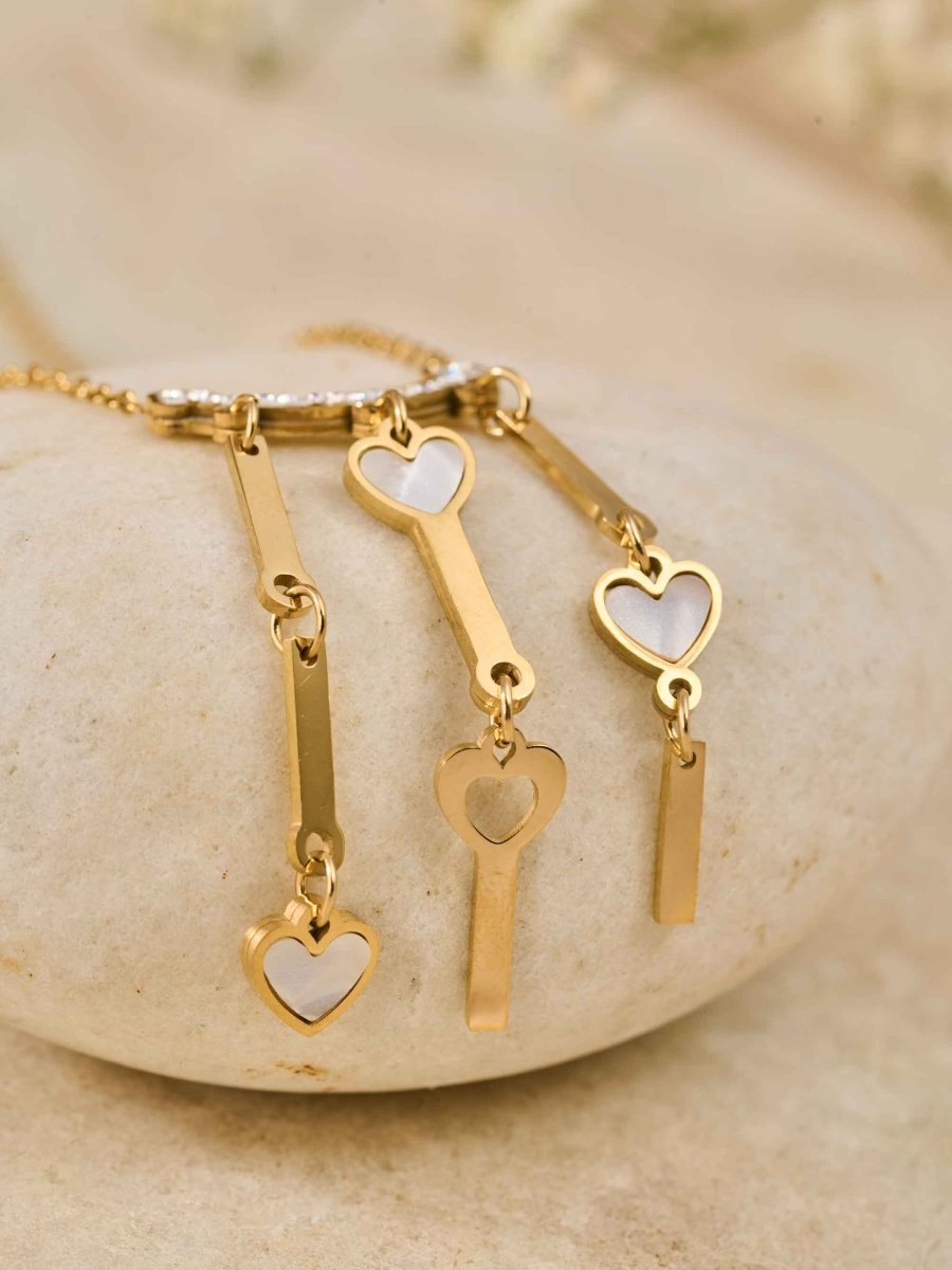 Beruzu Triplet Gold Heart Drop Necklace - Beruzu