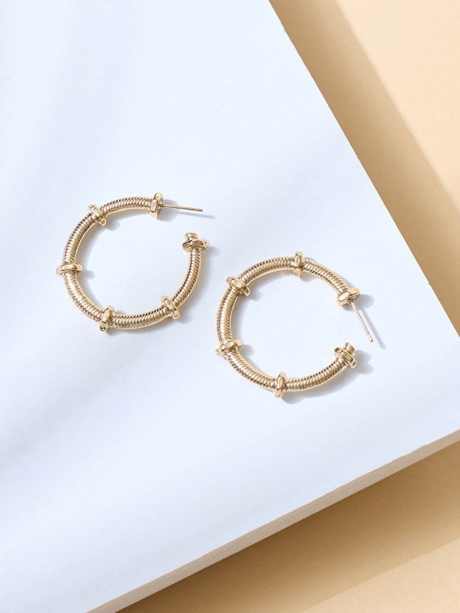 Beruzu - Unique Spring Hoop Earrings with Gold-Plated Nut Accents