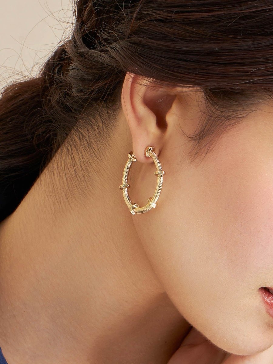 Beruzu - Unique Spring Hoop Earrings with Gold-Plated Nut Accents - Beruzu Fashion