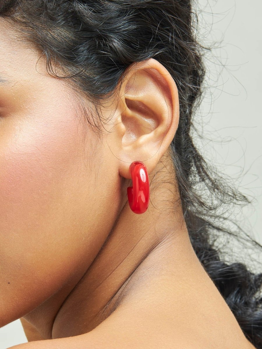 Beruzu - Vibrant Enamel Hoop Earrings in Green and Red - Beruzu Fashion