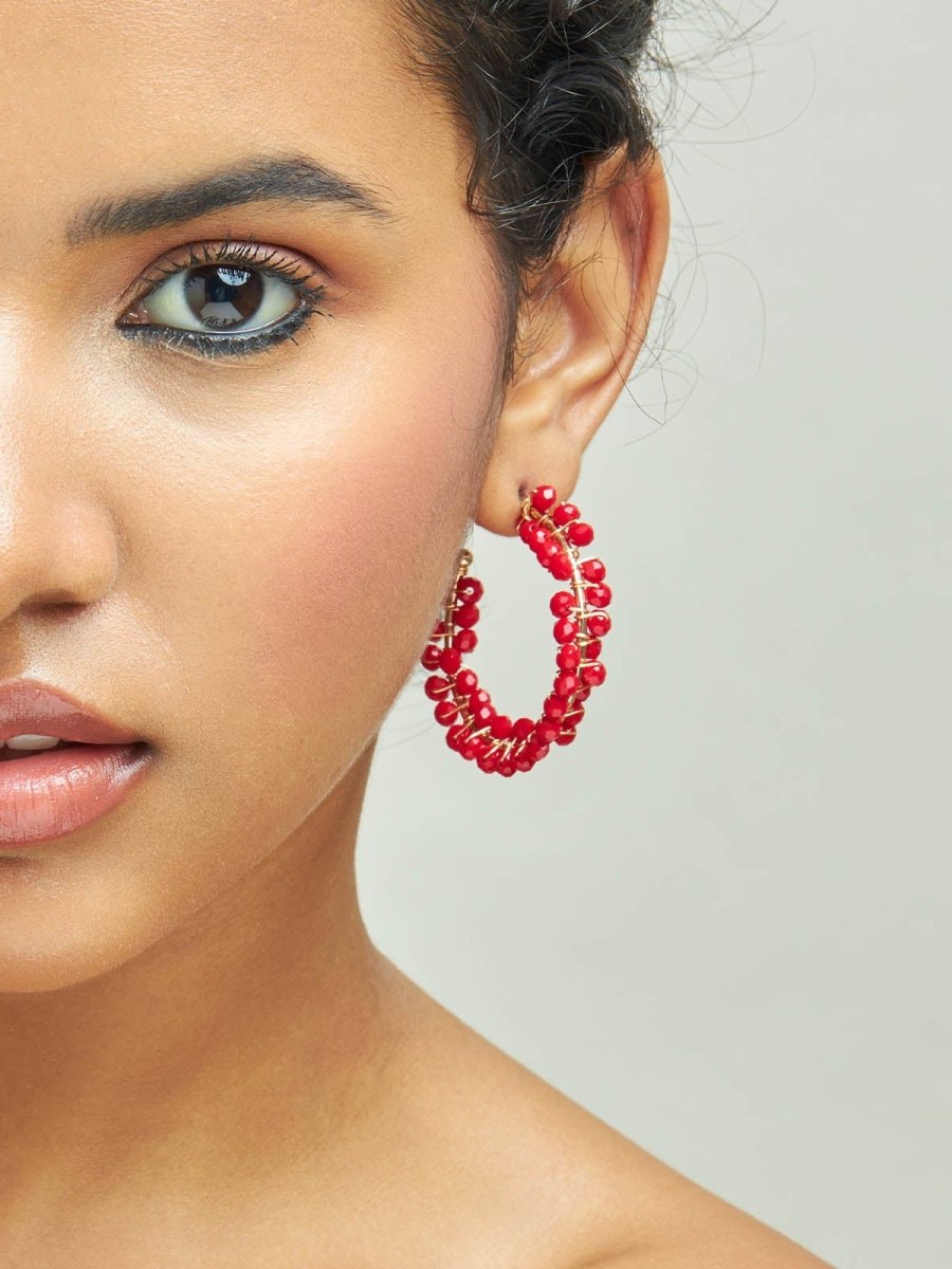 Beruzu - Vivid Spectrum Hoop Earrings in Lush Green and Radiant Red - Beruzu Fashion