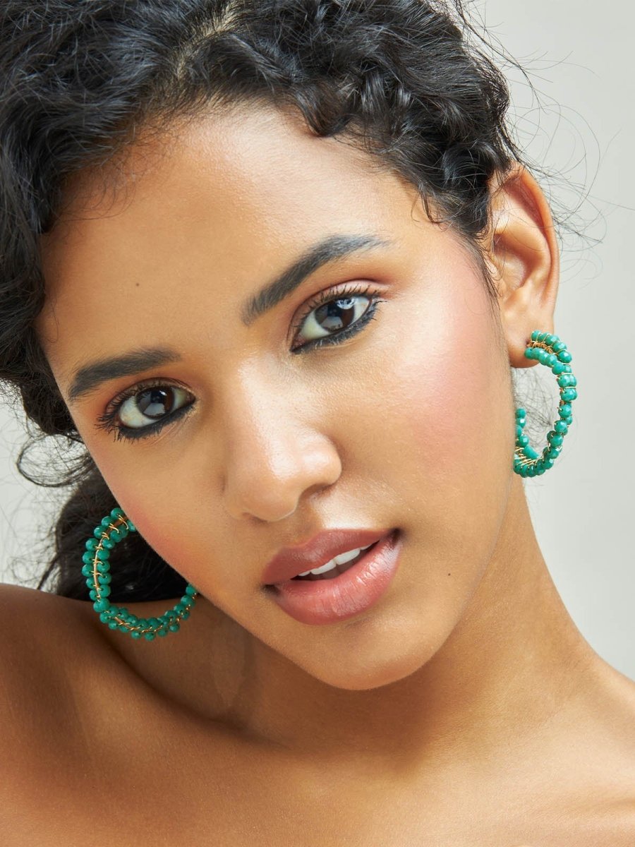 Beruzu - Vivid Spectrum Hoop Earrings in Lush Green and Radiant Red - Beruzu Fashion